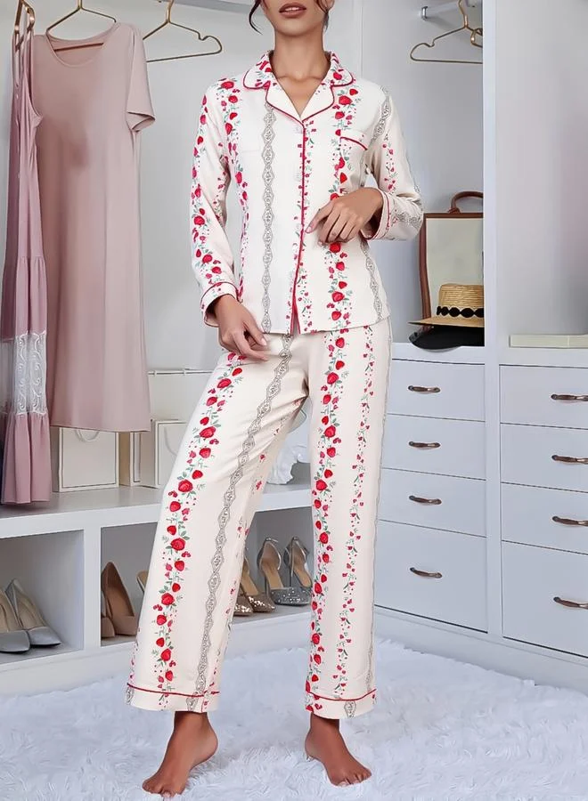 Take Two  Women Striped Floral Print Shirt and Pyjama Set for Women | Best Price UAE
